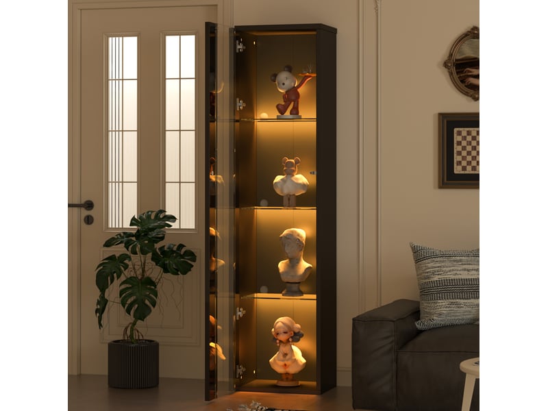  Vitrine 40x29x170 cm, led, rangement déco, aménagement intérieur, salon, en acrylique et panneaux de particules, noir  - Conforama D