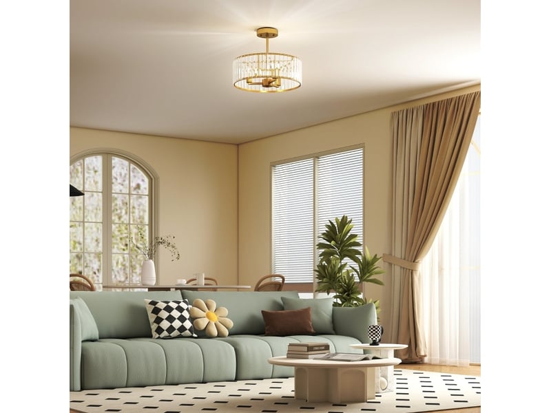  Plafonnier 39x39x32 cm à écran en cristal métal doré  - Conforama B