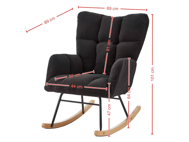  Fauteuil à bascule ulevr scandinave 69 x 89 x 101 cm, assise en polyester gris foncé, structure métallique et patins en bois  - Conforama C