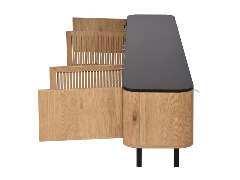  Meuble tv 190 cm avec portes grillagées et rangement chêne et noir  - Conforama E