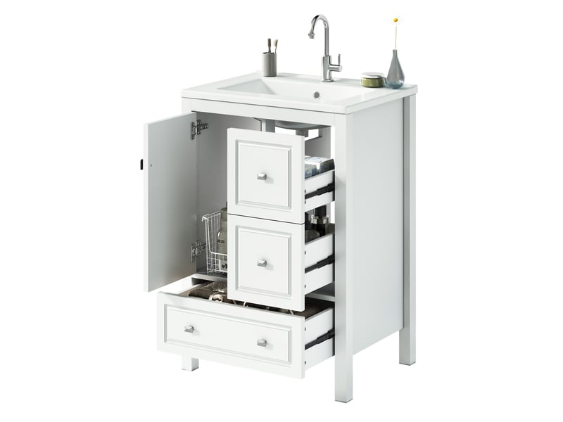  Meuble vasque sur pied 62x47x90 cm avec vasque en céramique blanc  - Conforama A