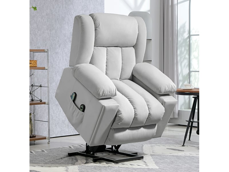  Fauteuil relax électrique avec aide au lever, massage, chauffage, velours gris clair  - Conforama B