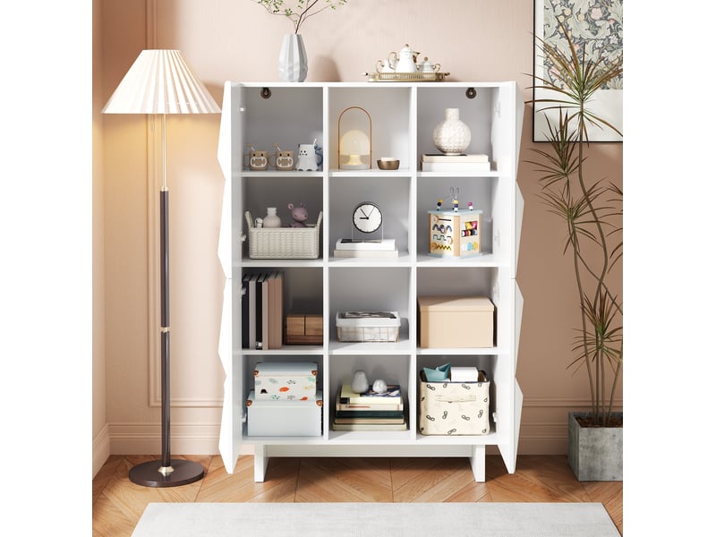  Buffet 90,5x34x135,5 cm, avec rangement en panneaux de particules, style moderne, meuble de rangement, coloris blanc  - Conforama D