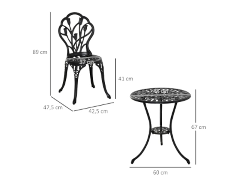  Salon de jardin,60x60x67 cm,2 personnes avec table ronde et 2 chaises,aluminium,noir  - Conforama C