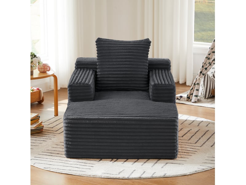 Canapé 1 place convertible en velours côtelé gris foncé, format chaise longue sans montage, idéal petit espace - Conforama E