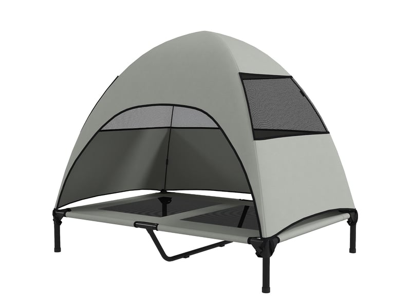  Transat surélevé d'extérieur avec toit amovible en textilène gris clair 106 x 76 x 99 cm  - Conforama B