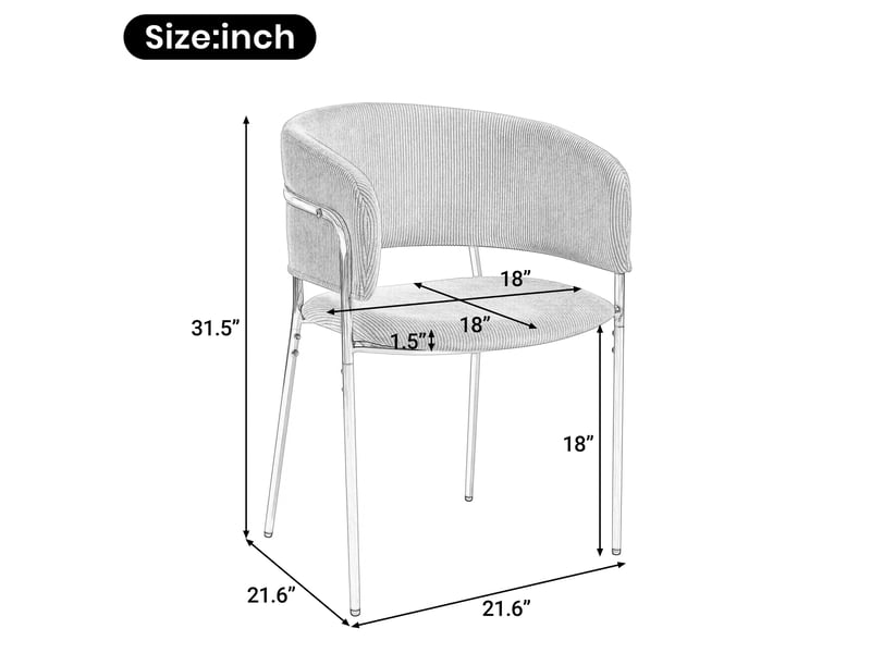 Lot de 2 chaises de salle à manger,55x55x80 cm,avec pieds réglables,tissu côtelé,beige  - Conforama C