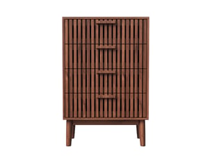 Commode de rangement, 60x34x91cm, avec 4 tiroirs, en bois, design à lattes, noyer