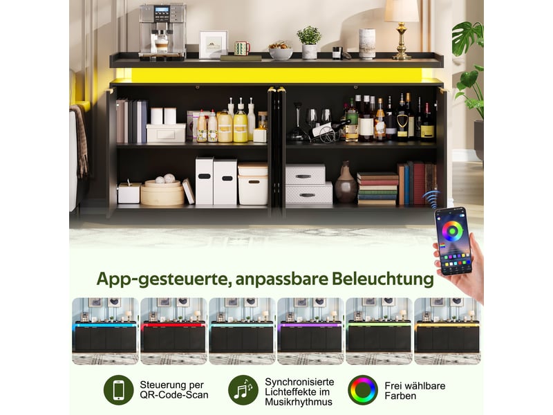  Buffet 4 portes avec éclairage led rgb mdf noir 160 x 39 x 83 cm N635P48852223S - Conforama D