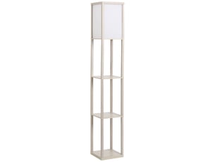 Lampadaire avec 3 étagères, e27 40 w, mdf et acrylique chêneblanc, 26 x 26 x 160 cm