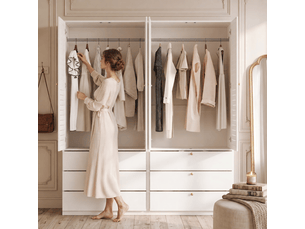 Armoire 4 portes blanche 180x200 cm avec 6 tiroirs et 2 penderies