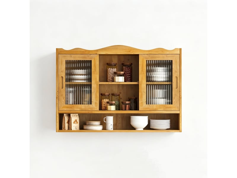  Armoire murale de cuisine effet bois massif et verre,  2 portes  - Conforama C