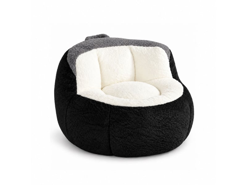  Canapé pouf géant en fausse fourrure, tissu doux respectueux de la peau, mousse déchiquetée haute résilience,noir+blanc+gris  - Conforama A
