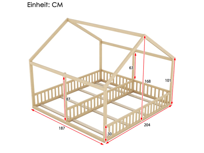  Modenvie lit cabane double 2 x 90x200 cm - avec barrières et structure en pin - pour chambre d'enfant - naturel  - Conforama C