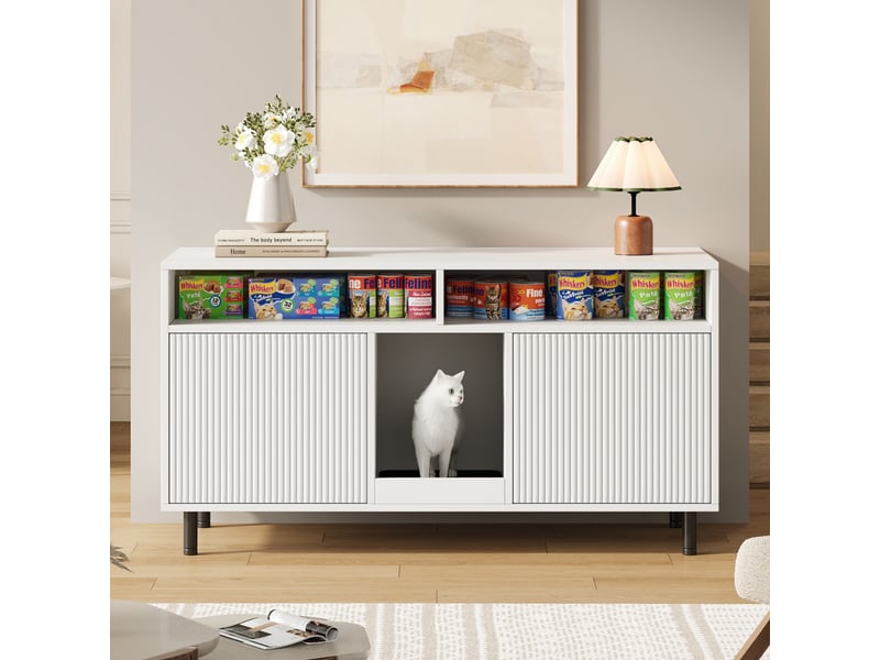  Meuble cache-litière avec rangement, maison de toilette discrète, blanc, 120 x 50 x 66 cm, mdf Fay Lum - Conforama E