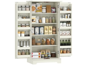 Buffet cuisine armoire de cuisine 5 niveaux avec portes et étagères réglables 60l x 40p x 120h cm crème grain de bois