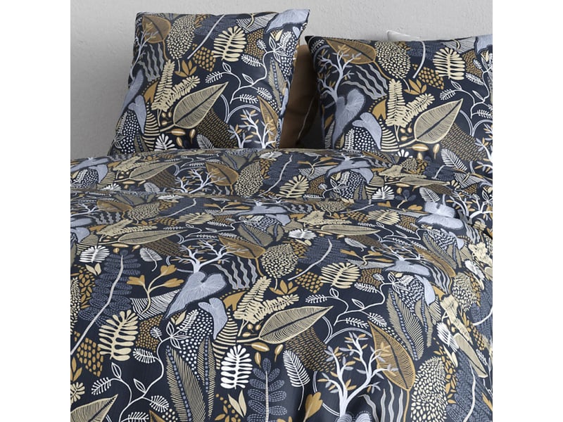  Parure housse de couette 260x240cm + 2 taies motif feuillage bleu et beige 100% coton - maelia MAELIA - Conforama D