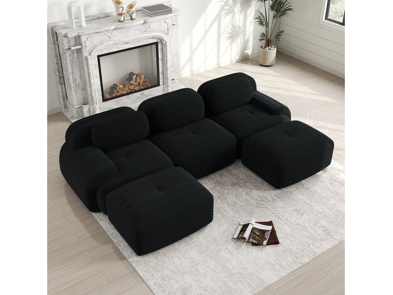  Canapé modulaire en u 298x178x70 cm, dossier et accoudoirs confortables, sans assemblage, finition velours côtelé noir  - Conforama D
