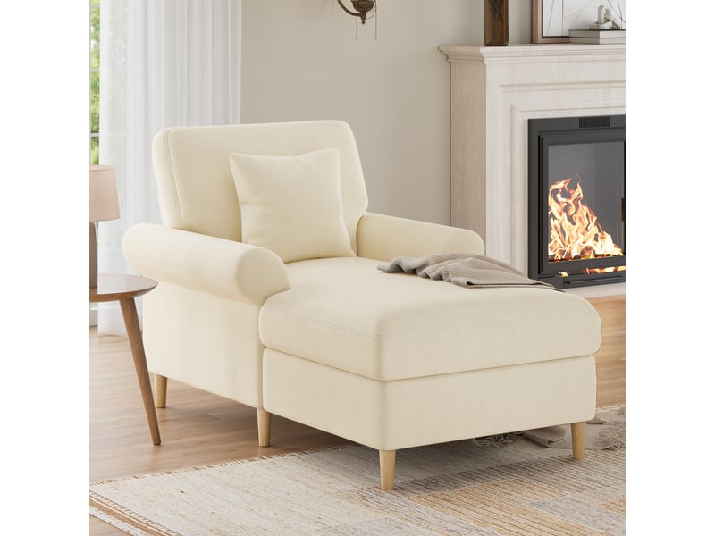 Canapé de salon, canapé pour séjour, en velours, beige, dossier inclinable, avec pouf, chambre, pour salon - Conforama R