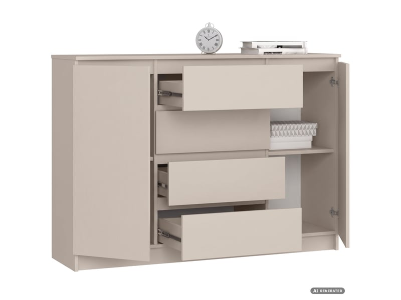 Commode k140 cachemire 138 cm 2 portes 4 tiroirs 4 étagères 138x40x99 cm Commode K140 - Conforama B
