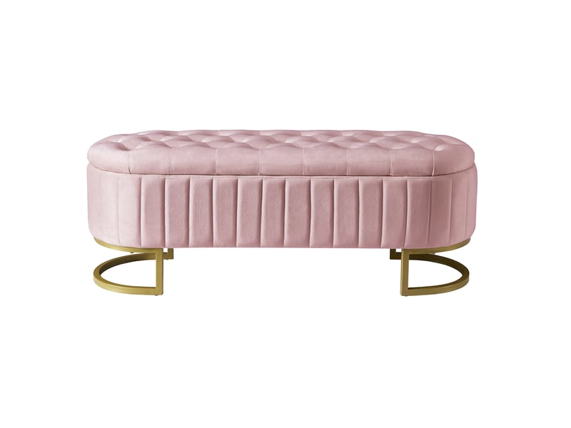  Banquette coffre 120x39,9x43 cm, rangement, repose-pieds, banc de lit, salon et chambre, pieds métal, velours, rose  - Conforama A