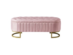 Banquette coffre 120x39,9x43 cm, rangement, repose-pieds, banc de lit, salon et chambre, pieds métal, velours, rose