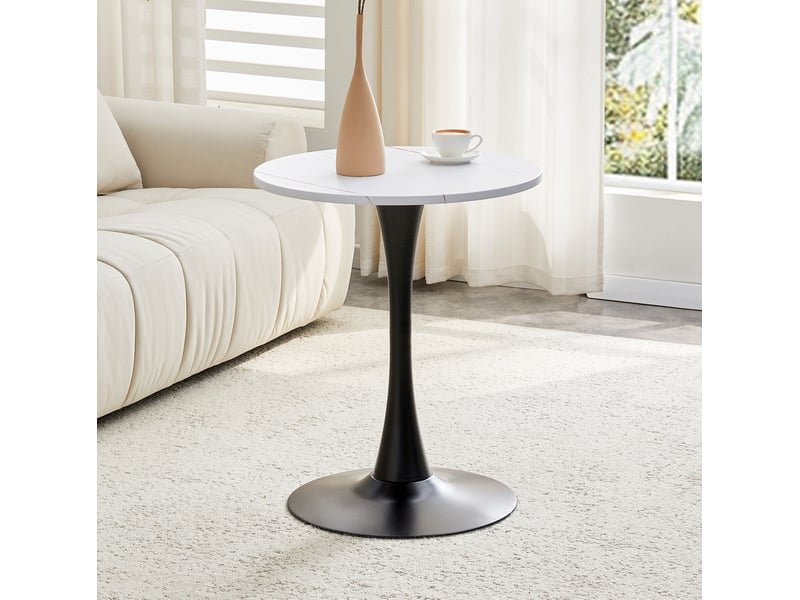  Table ronde, style mid-century table salle à manger table salon, pratique, plateau mdf, piètement métal, coloris noir  - Conforama D