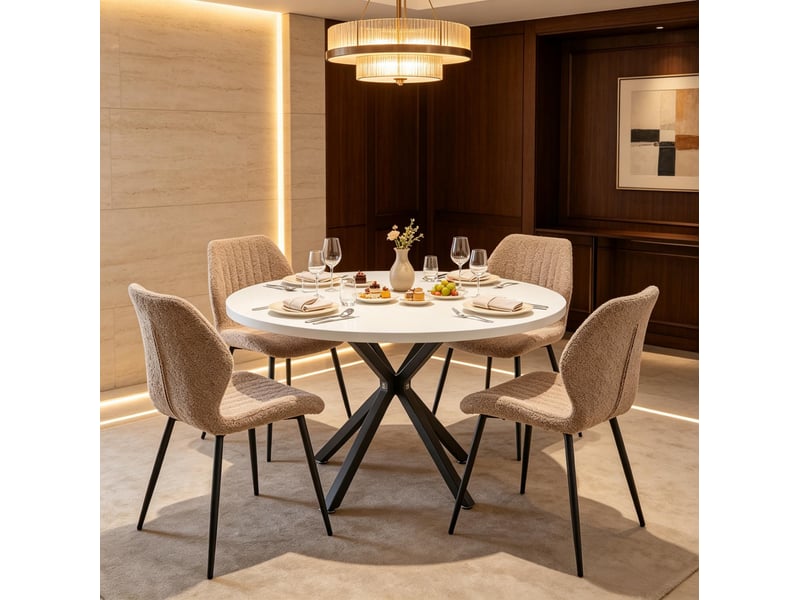  Lot de 4 chaises de salle à manger marron en tissu, pieds en acier thermolaqué, rembourrées pour vos repas  - Conforama B
