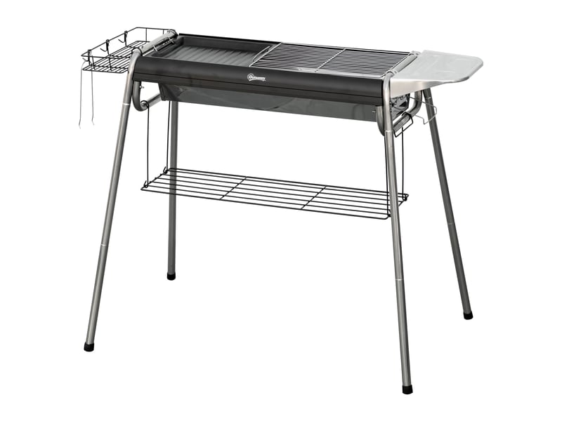  Barbecue au charbon avec grille en acier inoxydable, plancha et étagères, 107 x 63 x 75 cm  - Conforama B