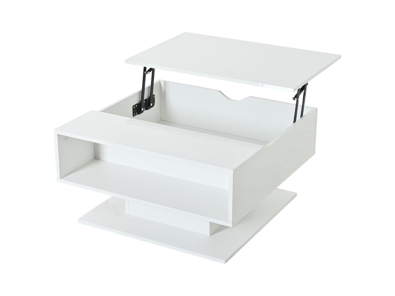  Table basse relevable avec rangement et led, blanc, finition brillante – 80 x 75 x 40 cm IKSETERA TRADING LTD - Conforama A