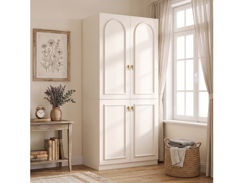  Armoire penderie 90x48x200 cm à 4 portes en mdf blanc  - Conforama B