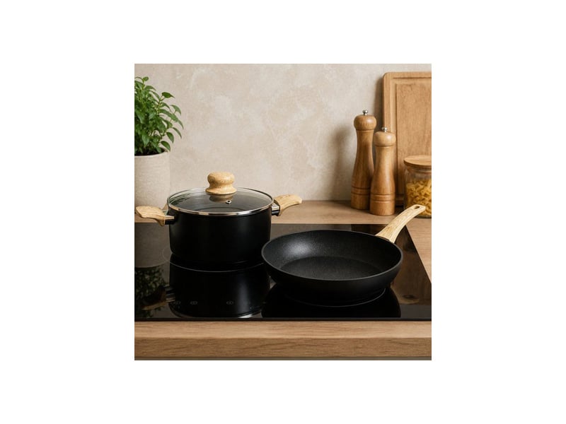 Batterie de cuisine induction noir colorama 9 pieces en aluminium avec revetement antiadhesif MEN3256391047309 - Conforama C