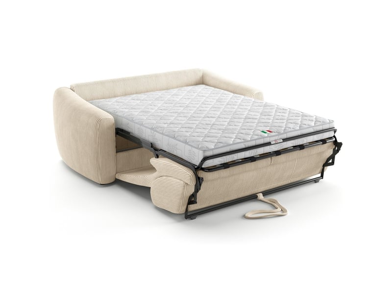 Canapé droit convertible 3 places en velours côtelé beige - ouverture express - suzie Suzie - Conforama E