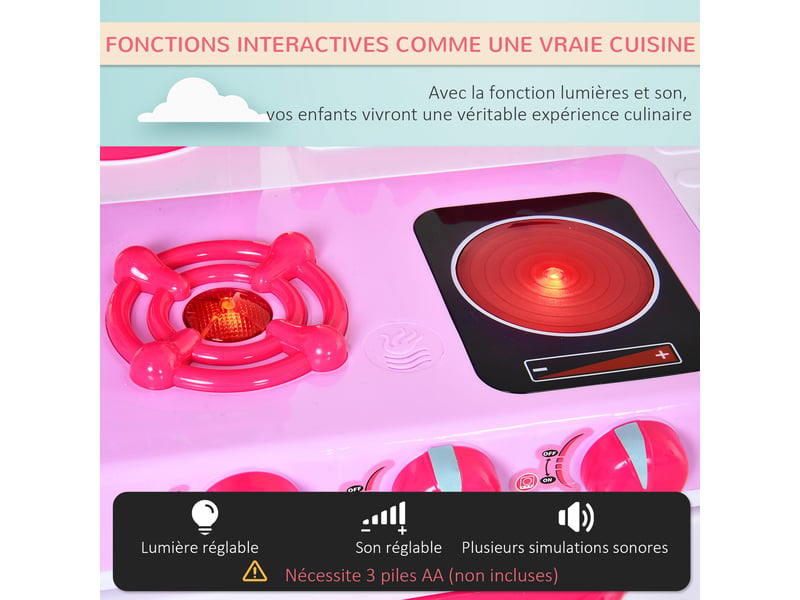 Cuisine pour enfant recettes jeu d'imitation 38 accessoires inclus sons et lumières polypropylène rose - Conforama D