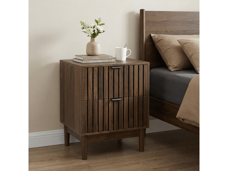 Table de chevet 2 tiroirs 45x39x56,5 cm mdf finition noyer - Conforama B