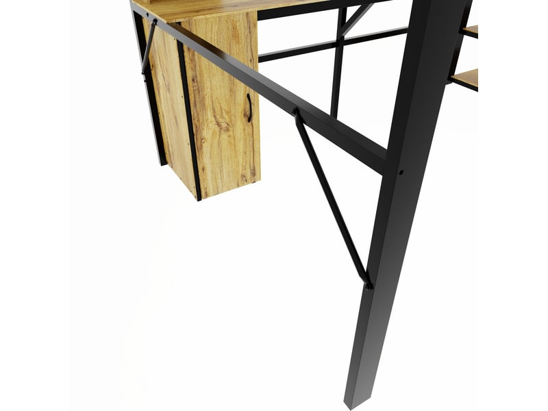  Lit mezzanine 140 × 200 cm 2 places avec bureau, armoire, étagères et usb, sans matelas, métal noir  - Conforama E