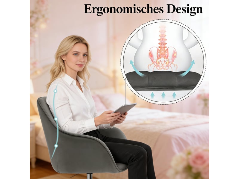  Chaise de bureau pivotante 360° à hauteur réglable - lpospi - accoudoirs intégrés, velours gris foncé  - Conforama E