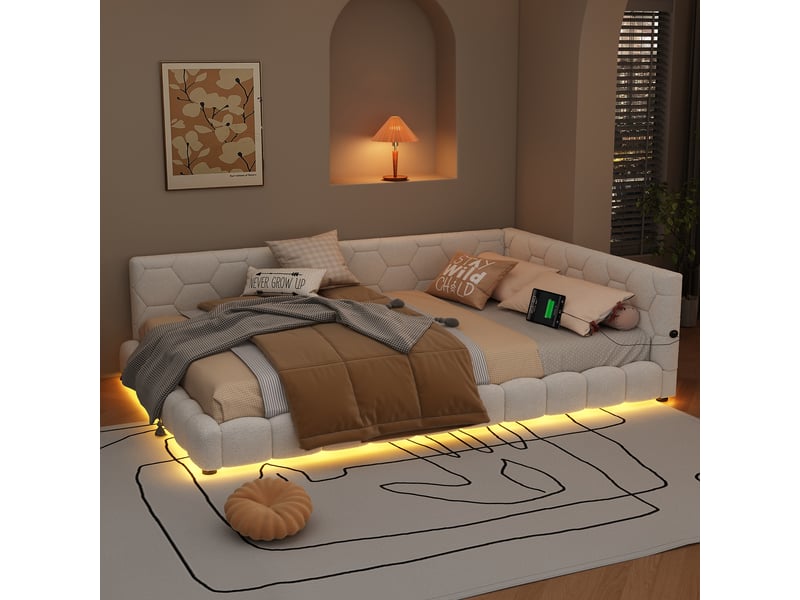 Lit en velours blanc 140x200 cm  - Conforama B