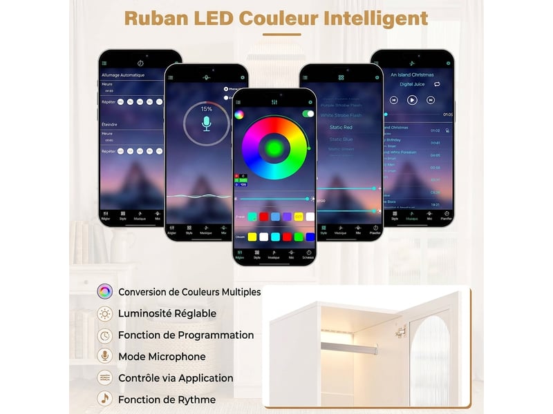  Armoire étroite blanche, penderie 1 porte avec tringle et 3 tiroirs, led, 45x48x200 cm, pour chambre et salon  - Conforama W