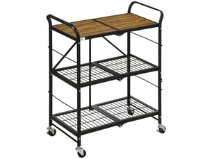 Desserte de cuisine pliable 3 niveaux 4 roulettes marron et noir 68 x 35 x 85 cm