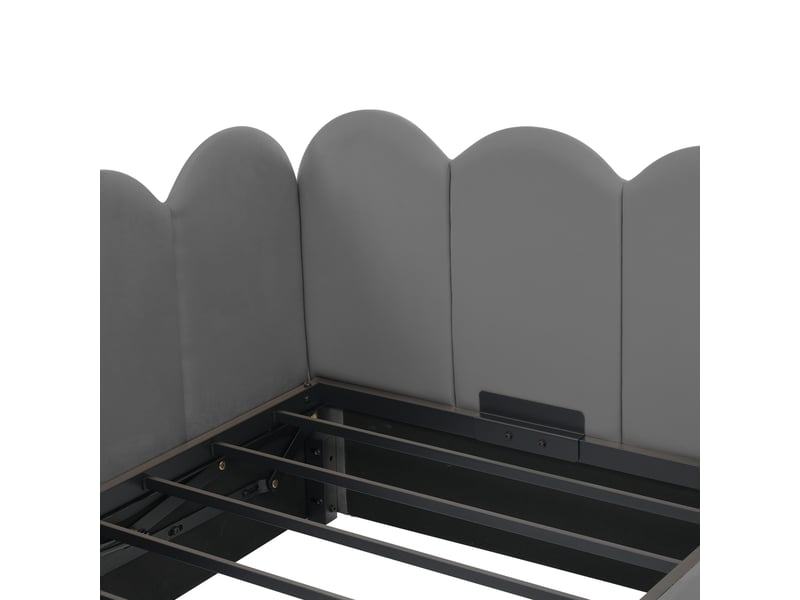  Lit coffre enfant 90x190 cm avec rangement, grille ludique et côtés interchangeables, velours, gris, sans matelas  - Conforama D