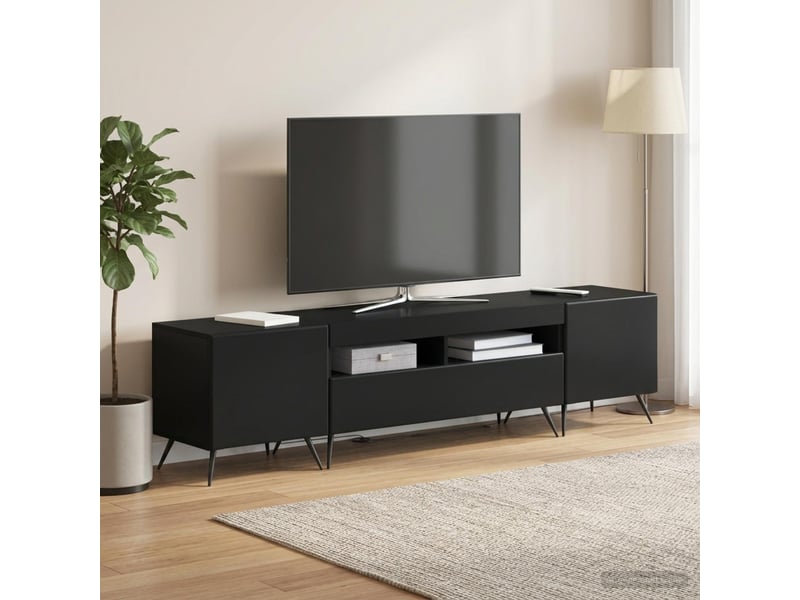  Meuble tv - banc tv - meuble de rangement led breda 3 pcs noir bois d'ingénierie  - Conforama C