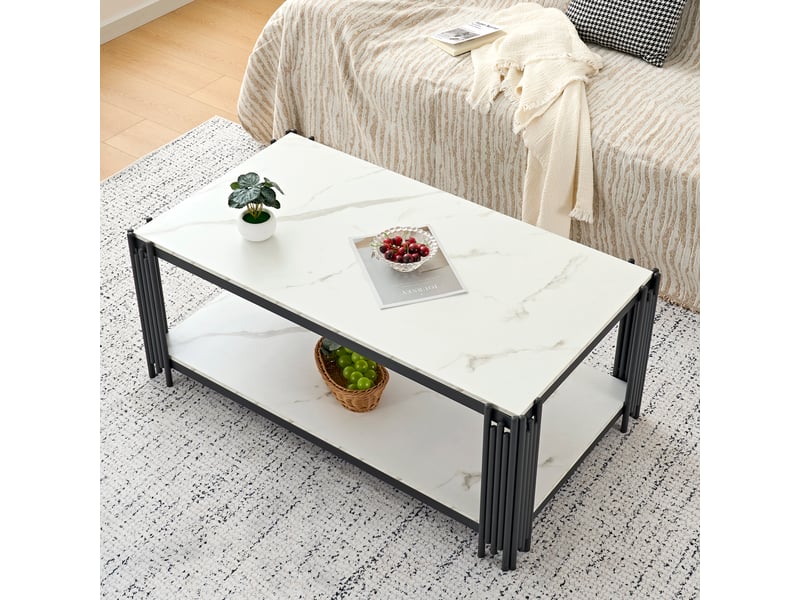  Table basse rectangulaire moderne – décor imitation marbre, mdf et métal noir – 114 x 64 x 46 cm  - Conforama C