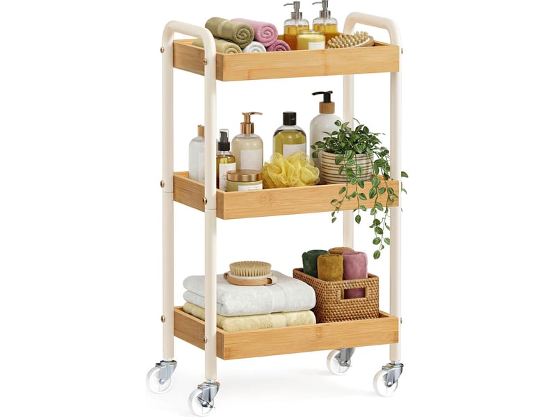  Chariot de rangement à roulettes étagère de cuisine 27,5 x 41,3 x 73 cm pratique style rustique en acier beige 12_0013076  - Conforama A
