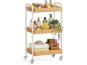 Chariot de rangement à roulettes étagère de cuisine 27,5 x 41,3 x 73 cm pratique style rustique en acier beige 12_0013076