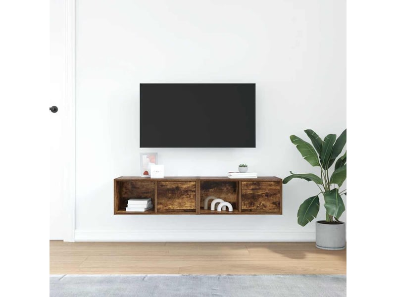  Lot de 2 meuble tv bas salon chêne fumé 60x31x25,5 cm bois d'ingénierie shl62601  - Conforama C