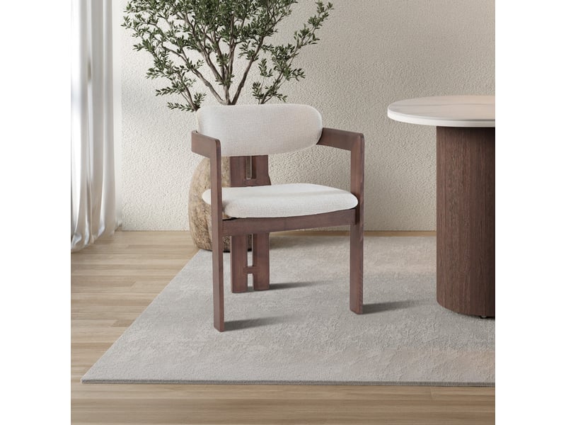 Lot de 2 chaises de repas en tissu beige pieds en chêne massif foncé - Conforama D
