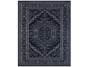 Tapis médaillon en polypropylène bleublanc, 274 x 366 cm