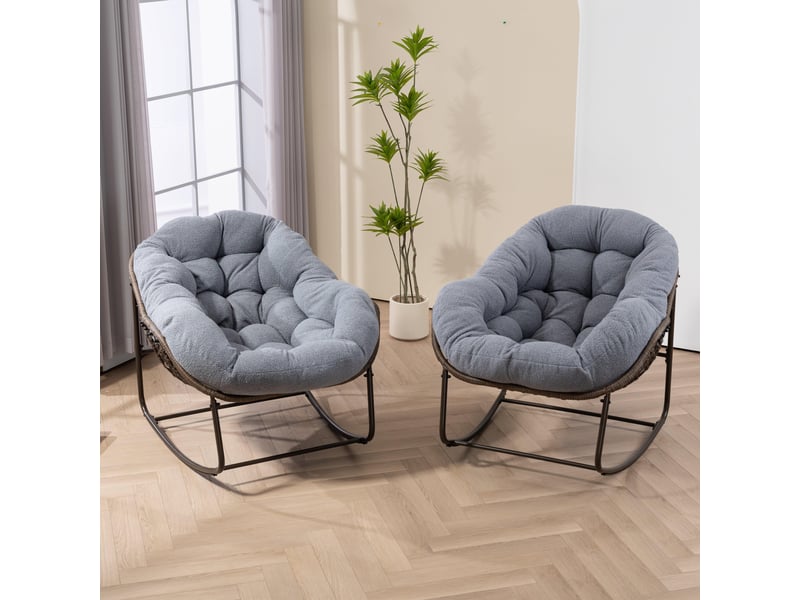  Fauteuil à bascule extérieur,78x106x90 cm,avec coussin,résine tressée,gris  - Conforama B
