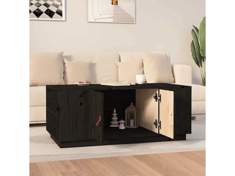  Table basse - table de salon - table à thé noir 100x50x41 cm bois massif de pin  - Conforama C